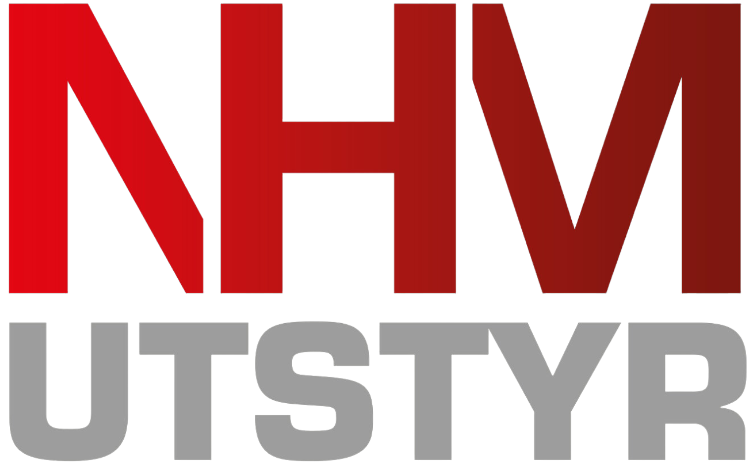 NHM Utstyr logo: Stilig design med røde bokstaver for "NHM" og grå bokstaver for "UTSTYR".